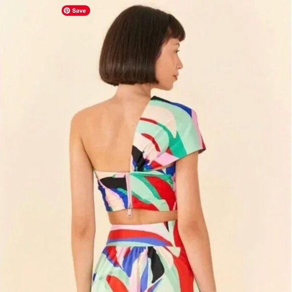 NWT Farm Rio Colorful Monstera Organic Cotton Crop Top - Picture 2 of 5